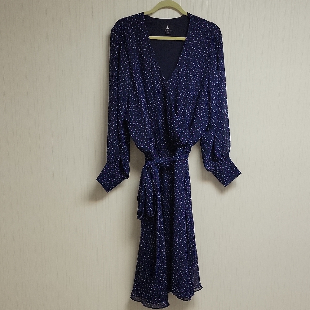 J Jason Wu Navy & White Polka Dot Dress XL Office Career Business Sheer Lined - Picture 3 of 8